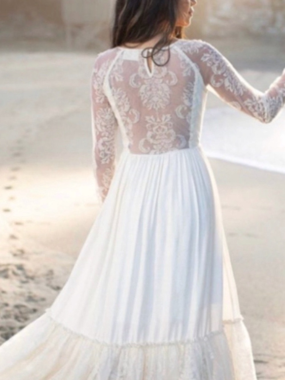 Joyfolie Giuliana Sheer Gown Maxi Dress Cream Lace Wedding Ruffle Boho Mia Joy S